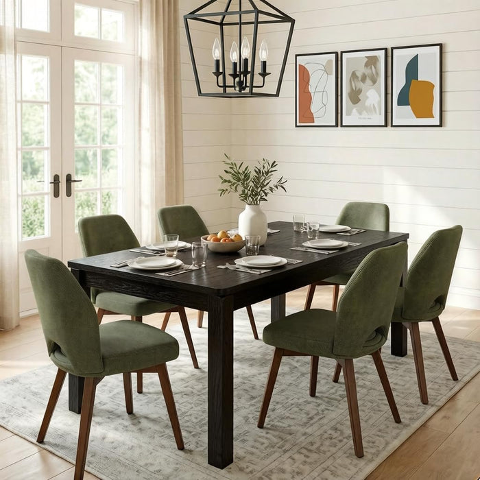 Black Dining Table for 6, Farmhouse Rectangular Kitchen Table, Wood | Long Modern Table with Rounded Corners for Dining & Living Room, Easy Assembly