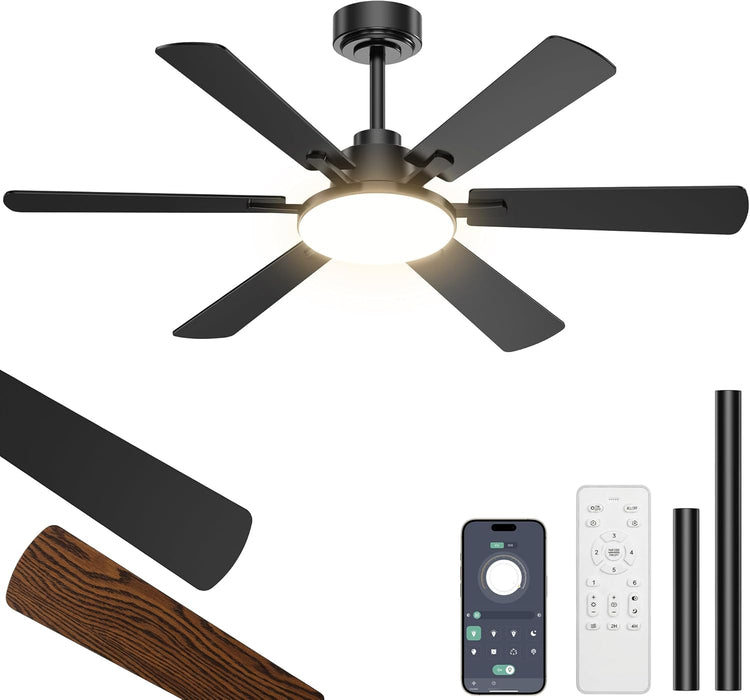 52Inch Black Ceiling Fan With DimmableLED MemoryFunction