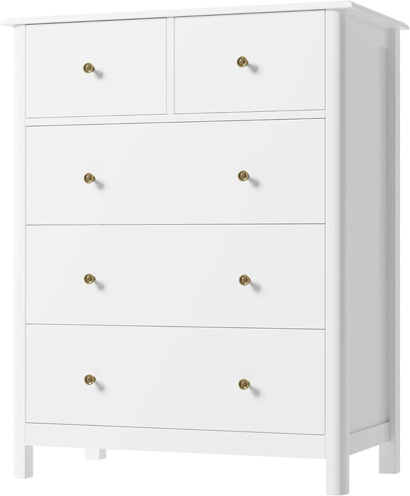 White 5-Drawer Dresser with Deep Space