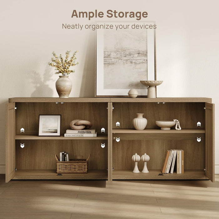 Rattan TV Stand for 65 70 Inch TV - Large Entertainment Center TV Consoles for Living Room Bedroom, Farmhouse Television Stands with Storage Cabinet Boho Modular Media Console, Amber Oak