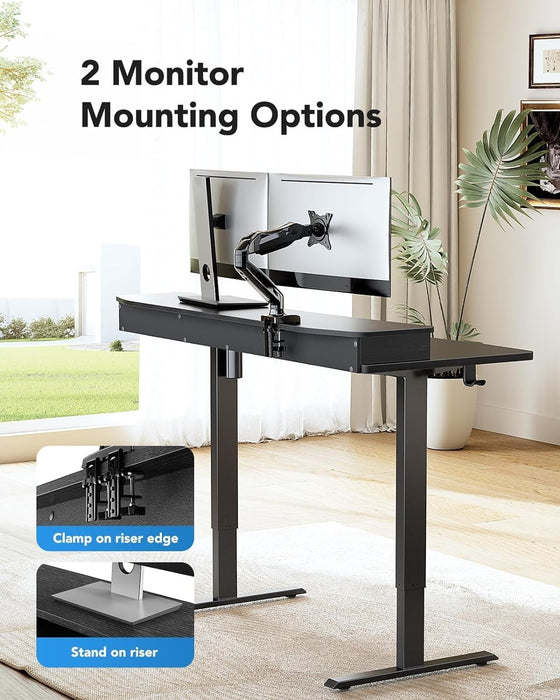 48" X 26" Electric Standing Desk with 2 Drawers & 26.7" Large Keyboard Tray, C-Clamp Mount Compatible, Adjustable Computer Desk for Home Office, Stand up Desk with 4 Height Presets, Black