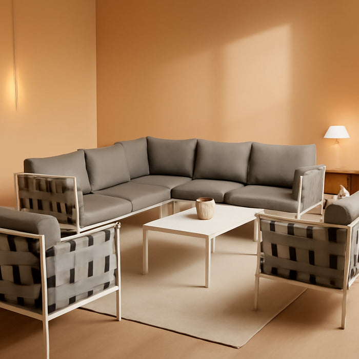 Harmony 8-Piece Aluminum Outdoor Patio Furniture Sectional Sofa Set with Cushions in White Gray