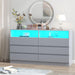 6 Drawers Dresser with Power Outlet, Accent Chests of Drawers with LED Light, Modern Storage Dresser for Bedroom, Living Room