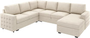 Sleeper Sectional Sofa with Storage Chaise U Shaped Sectional Couch for Living Room, Velvet Sleeper Sectional Couch with Pullout Bed, Beige