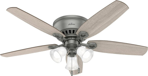 52 Inch Indoor Ceiling Fan with LED Lights - Ceiling Fan with Pull Chain, for Bedroom, Living Room, or Kitchen, Low Profile Mount, No Remote, 5 Blades - Builder 51113, Matte Silver