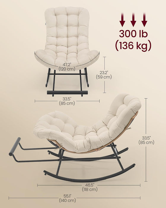 Outdoor Rocking Chair with Extendable Footrest, Removable Cushion