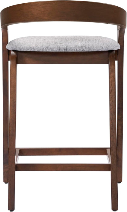 Alame 25.25''H Rubberwood Barstools Set of 2, Curved Backrest Counter Stool, Upholstery Bar Chair, Sturdy Structure Counter Stool Chair for Kitchen Home Bar, Light Gray+Natural