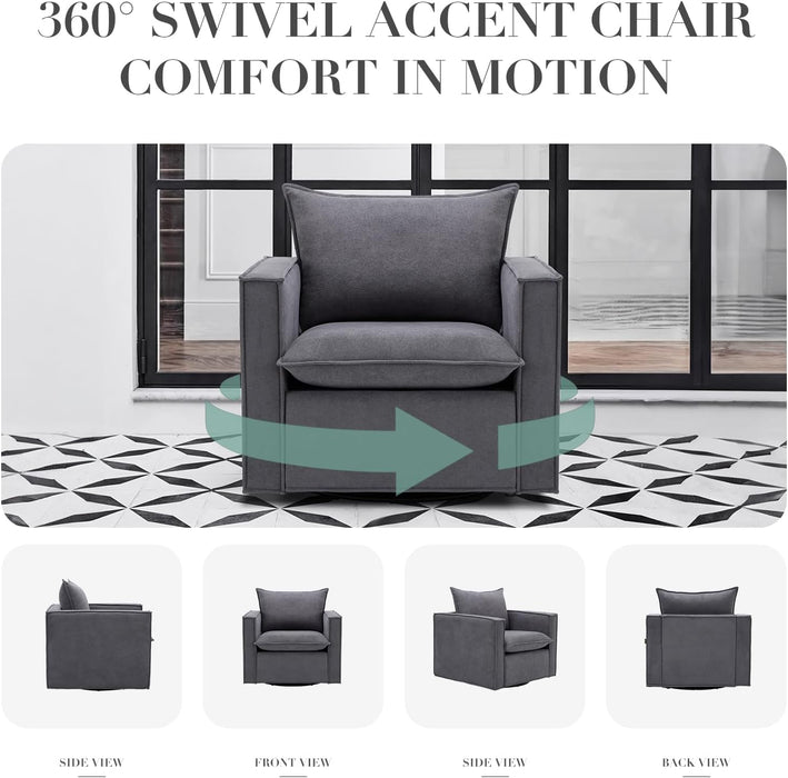 Swivel Accent Chair Set of 2, 34 Inches Wide Upholstered Arm Chair with Plump Back Pillow, Modern Sofa Living Room Chair for Bedroom, Corner, Reading Nook-Grey