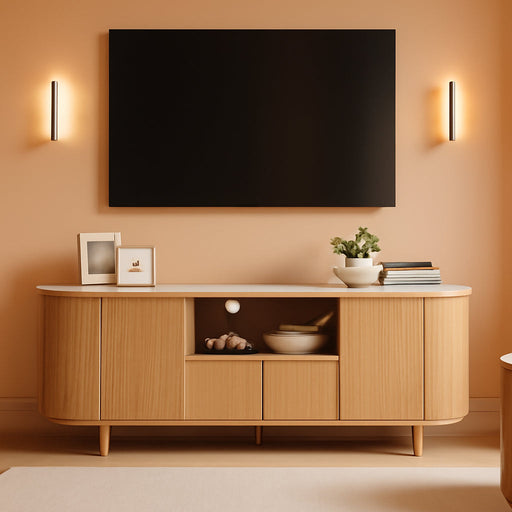 63" Fluted TV Stand, Modern Entertainment Center for Tvs up to 70", Wood Mid Center TV Console with Storage and Adjustable Shelves, Media Console for Living Room, Bedroom (Natural)