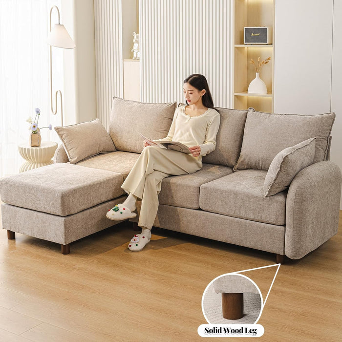 EightySixInchLength L Shaped Elegant Sectional Sofa Khaki
