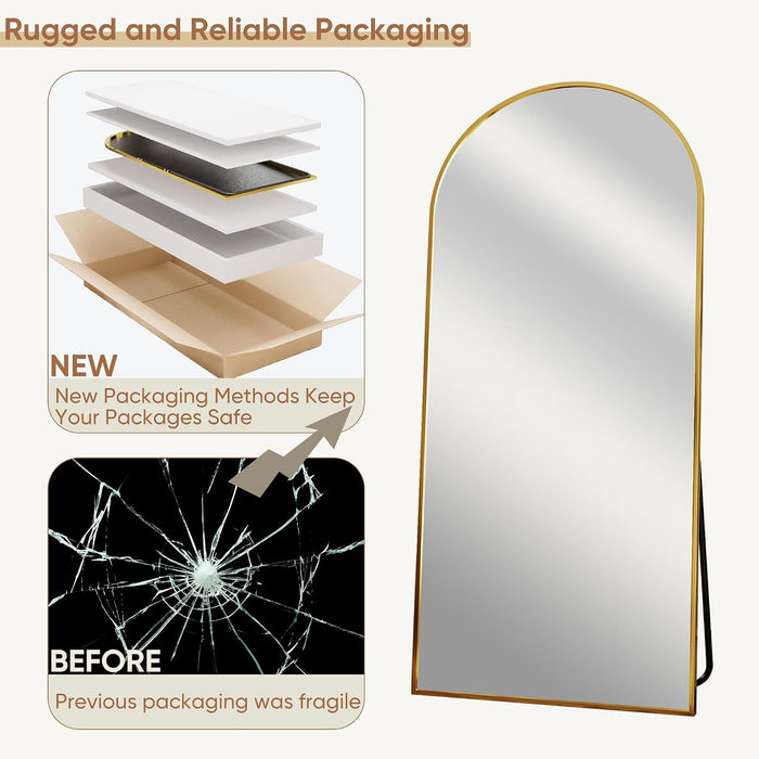 69"X28" Arched Full Length Mirror, Standing Floor Mirror, Gold