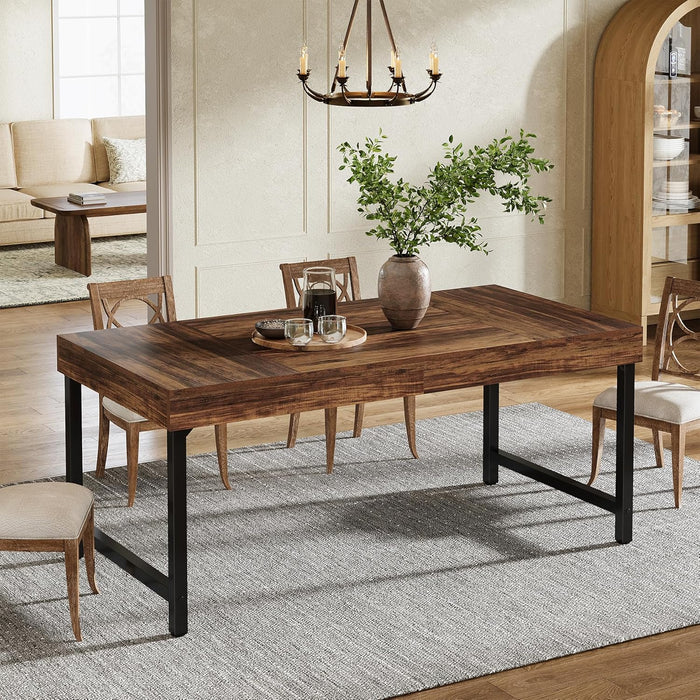 Farmhouse Dining Table for 4-6 People, 55 Inches Industrial Rectangular Kitchen Dinner Table with Heavy-Duty Metal Legs for Home, Dining Room, Small Space, Walnut
