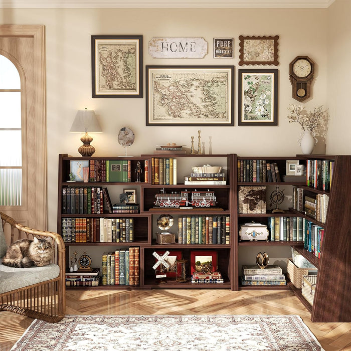 Expandable Corner Bookshelf Black Walnut Narrow Wood