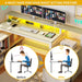 L Shaped Desk with Drawers, 65" Computer Desk with Power Outlets & LED Lights, Corner Home Office Desk with Storage Shelves & Printer Stand, White & Oak