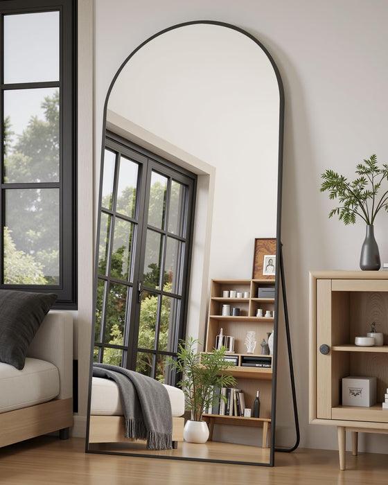 Full Length Mirror, 71"X32" Floor Standing Mirror Freestanding, Full Body Mirrors with Stand for Bedroom, Hanging Mounted for Living Room Cloakroom, Black, Arched Style