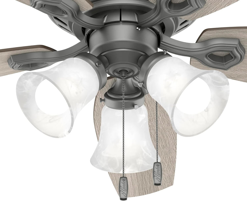 52 Inch Indoor Ceiling Fan with LED Lights - Ceiling Fan with Pull Chain, for Bedroom, Living Room, or Kitchen, Low Profile Mount, No Remote, 5 Blades - Builder 51113, Matte Silver