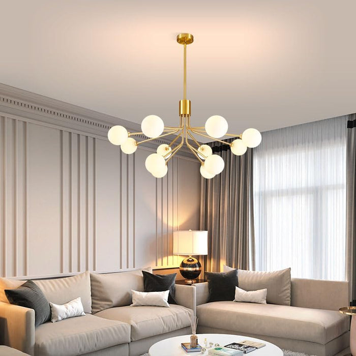 Gold Modern Chandelier 12-Light Glass Globe Ceiling Light Fixtures Mid Century Modern Sputnik Chandelier for Dining Room Kitchen Island Bedroom Living Room