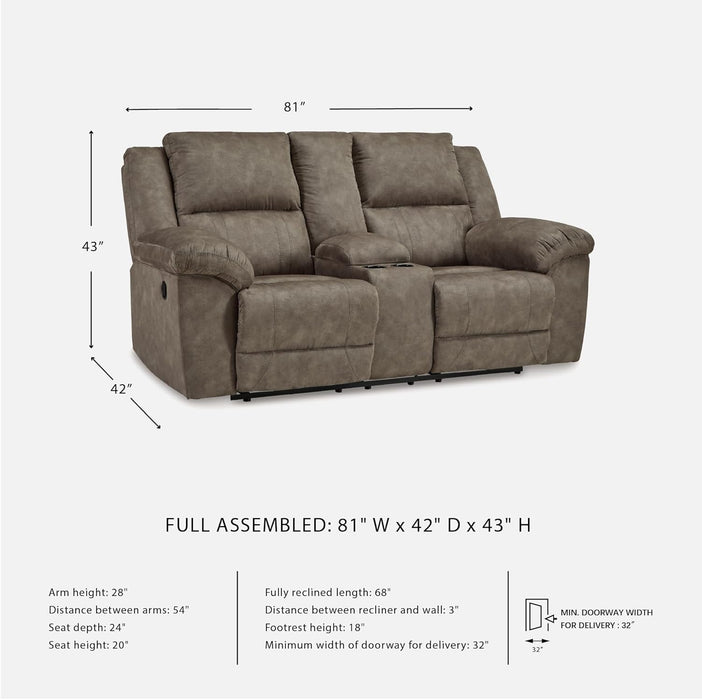 Laresview Contemporary Faux Leather Manual Double Reclining Loveseat with Console, Storage and Cup Holders, Gray