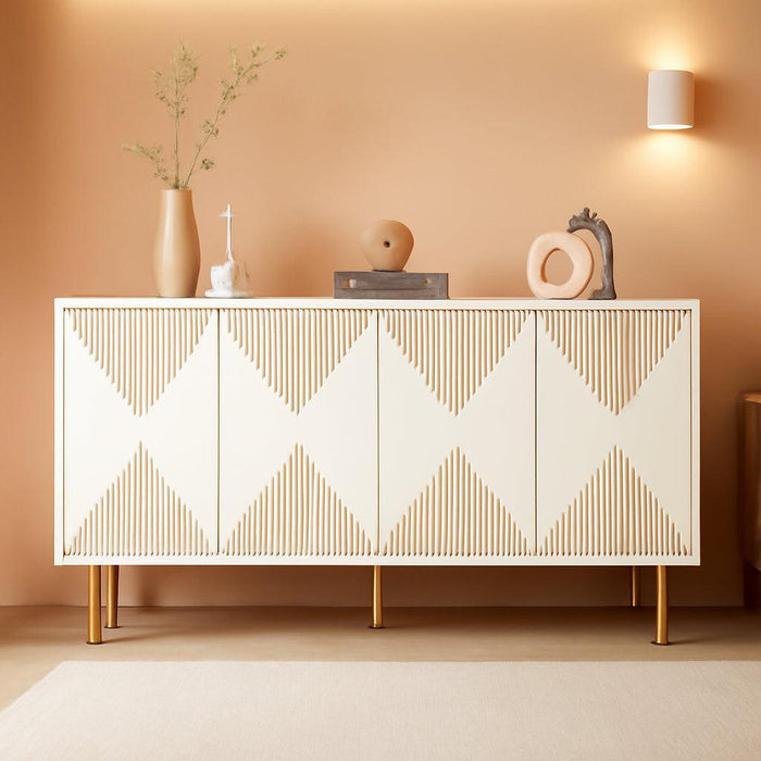 White Sideboard Buffet Cabinet, Modern Sideboard Cabinet with 4 Doors, Cupboard Console Table