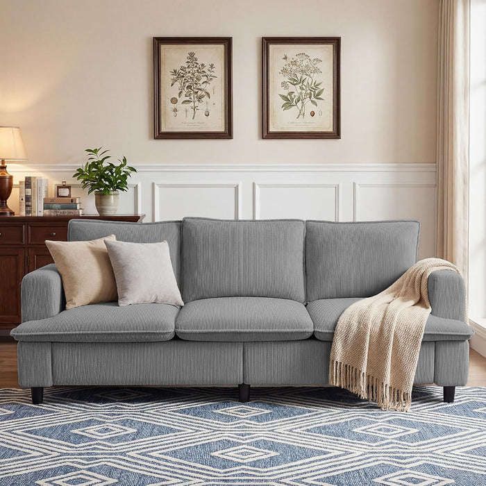 83 Inches CorduroyFabricUpholstery 3 Seater DeepSeat Sofa
