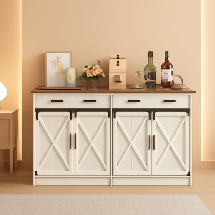 Buffets Cabinet with Storage, Sideboards Cabinet with Drawer, 55.1" Coffee Bar Cabinets with Doors & Adjustable Shelves, Modern Farmhouse Kitchen Storage Cabinets for Diningroom, White Brown