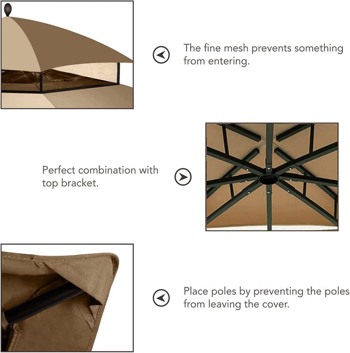 Outdoor Replacement Canopy Top Double Tier Gazebo Roof Cover for Lowe'S Allen Roth 10X12 Gazebo #GF-12S004B-1 (Khaki)