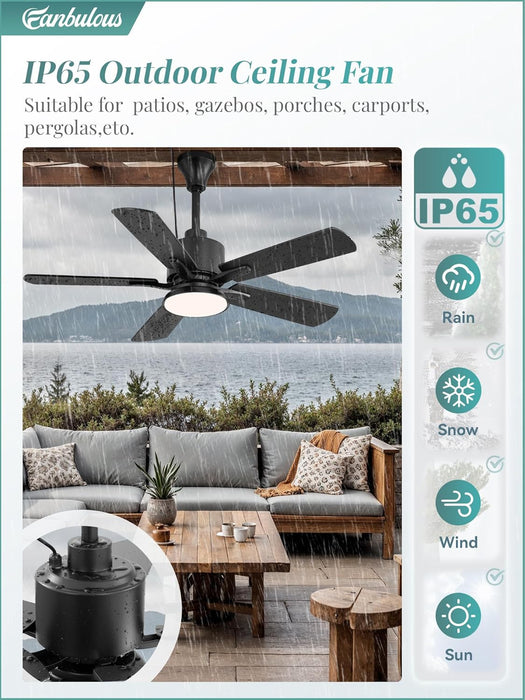 42" Outdoor Ceiling Fan with Light for Patios, IP65 Waterproof Gazebo Fan, Plug in Ceiling Fan with Remote, 3CCT 6-Speed Black Ceiling Fan with Hanging Hook for Porch, Pergola,Canopy