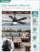42" Outdoor Ceiling Fan with Light for Patios, IP65 Waterproof Gazebo Fan, Plug in Ceiling Fan with Remote, 3CCT 6-Speed Black Ceiling Fan with Hanging Hook for Porch, Pergola,Canopy