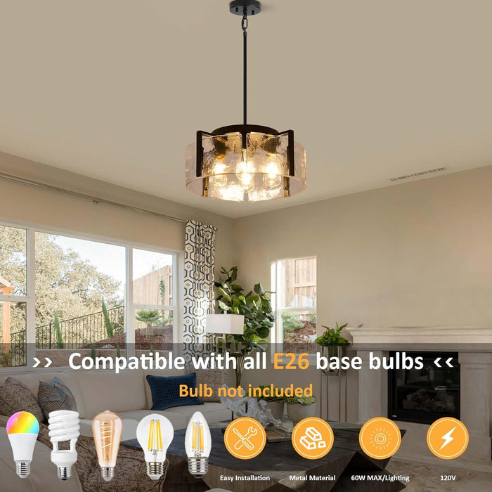 Black Four Light Adjustable Kitchen Island Chandelier