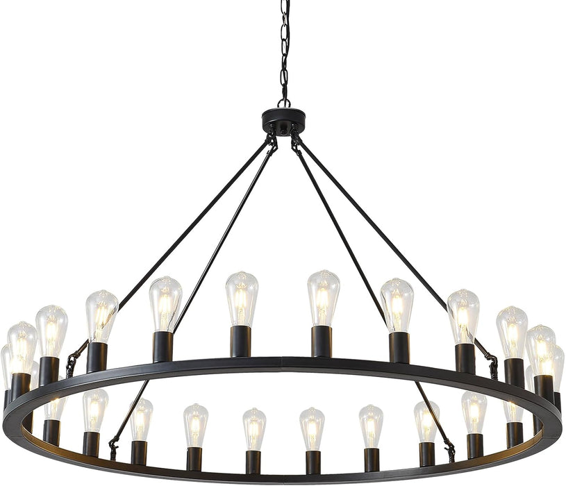 48-Inch Wagon Wheel Chandelier Black Outdoor Fixture