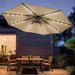 10Ft Solar LED Patio Umbrella with Base Included, Offset Umbrella with Weighted Sandbag Base, Cantilever Patio Umbrellas for Backyard, Garden & Deck, 32 LED Lights & Polyester Shade, Tan