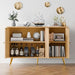 Buffet Cabinet with Set of 2 Storage, Kitchen Storage with 3 Rattan Decorated Doors, Accent Cabinet Sideboard for Dining Room, Living Room, Entryway, Hallway, Natural