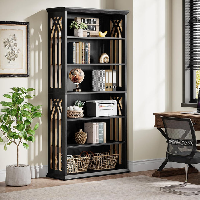 Black Freestanding Floorstanding Bookshelf 75 Inch Wood