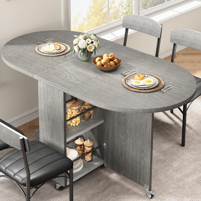 Folding Dining Table for 4 -Foldable Kitchen Dinner Drop Leaf Gateleg Convertible Tables with Storage Drawer and Shelf for Small Spaces Space Saving Kithen Dining Room Furniture (Grey, 51*31.5*30)
