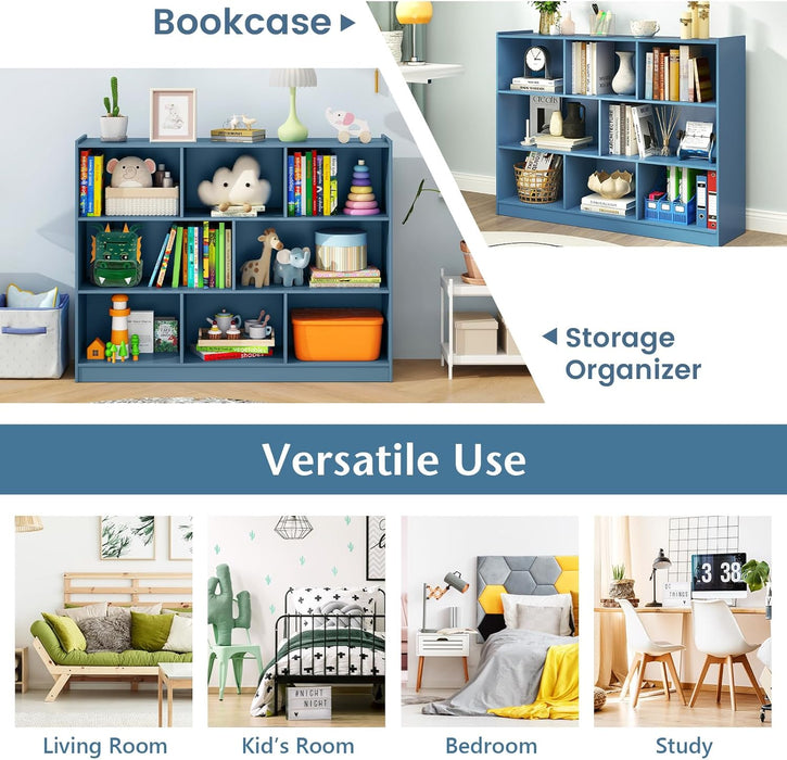 Bright Blue 8 Cube Bookcase Freestanding Multifunctional