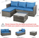 Outdoor Patio Furniture Sets, Small Outdoor Sofa Patio Sectional Sets 3-Piece All Weather Wicker Rattan Patio Seating Sofas with Glass Coffee Table and Cushion (Blue)
