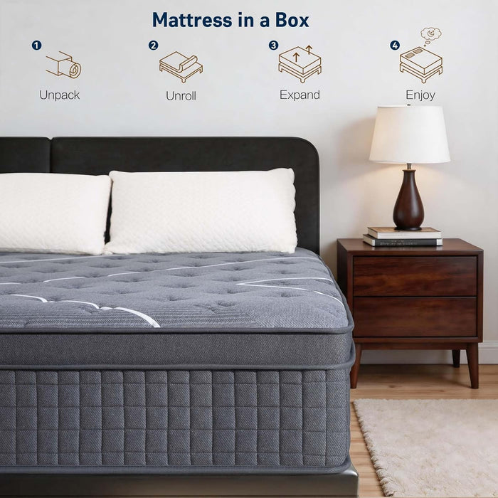 Full Mattress 12 Inch, Luxury Hotel-Level Hybrid Mattress in a Box, Cooling Gel Memory Foam & Upgraded Pocket Springs, Enhanced Back & Lumbar Hip Support, Back Pain Relief,Medium Firm,365-Night Trial