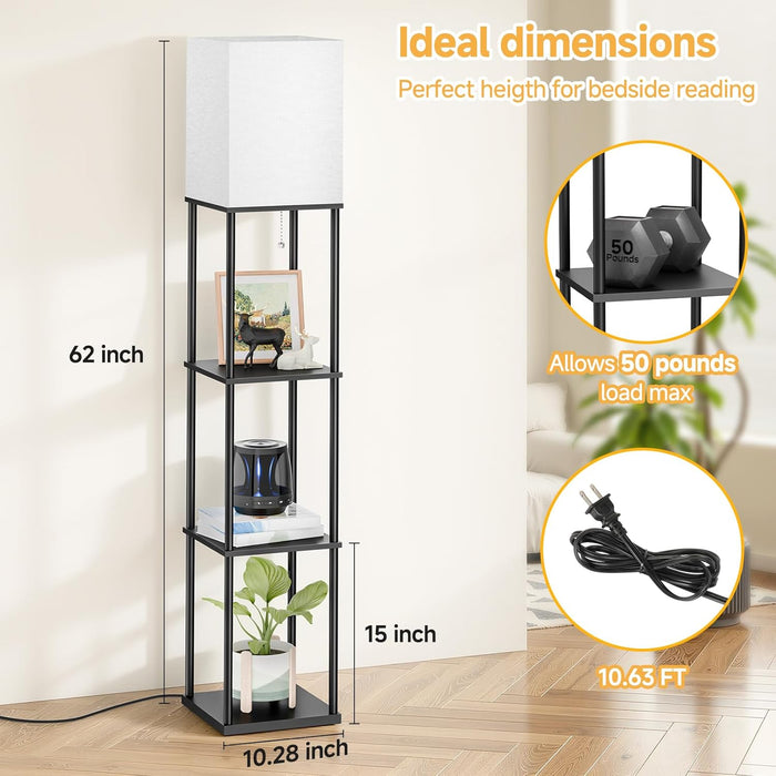 Triple Tier Contemporary Standing Lamp With Shelving