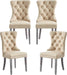 Leather Dining Chairs Set of 4, Upholstered Dining Chair with Nailhead Trim and Solid Wood Legs, Luxury Wingback Dining Side Chair for Living Room, Bedroom, Kitchen (Beige)