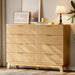 Fluted Dresser with 8 Drawers, 54" Wide Modern Chest of Drawers with Metal Handle, Wooden Dresser TV Stand, Wood Closet Clothes Storage Organizer for Bedroom, Living Room, Hallway, Natural Oak