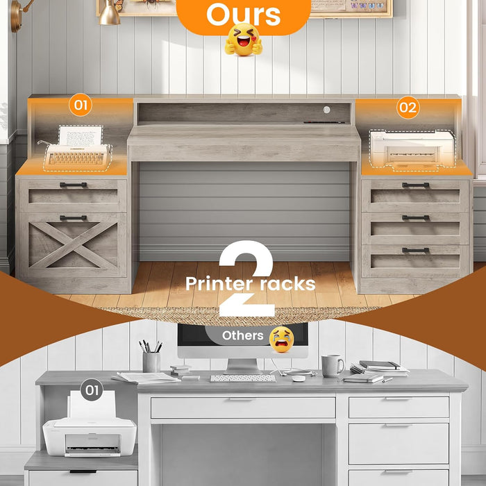 63" Executive Office Desk with 5 Drawers, Grey