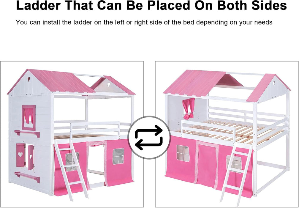 FullSizeFurniture Wooden Bunk Bed Pink PlayhouseStructure