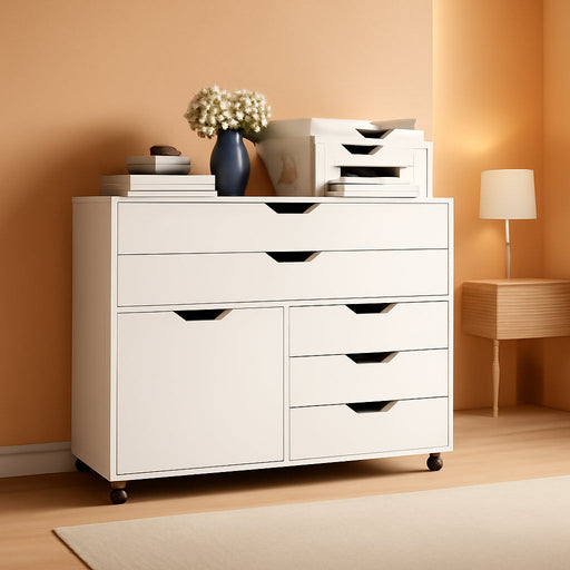 Rolling File Cabinet Five Drawers White OrganizerPro