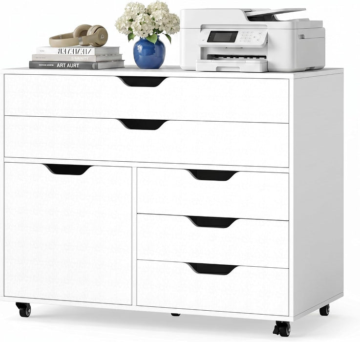 Rolling File Cabinet Five Drawers White OrganizerPro