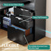 L Shaped Desk with Power Outlets & LED Lights & File Cabinet, 55" Corner Computer Desk with 3 Drawers & 3 Storage Shelves, Home Office Desk with Bookshelf, Black