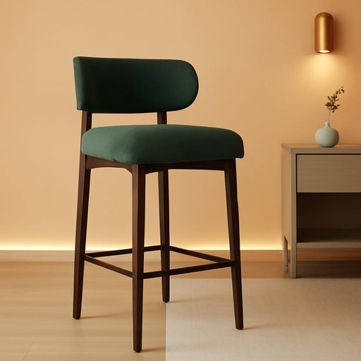 26″ Linen Bar Stools Set of 4, Counter Height Bar Stools, Green | Linen Fabric, Wood Legs, Metal Footrest, Upholstered Modern Kitchen Barstools with Back, for Dining Room Bar