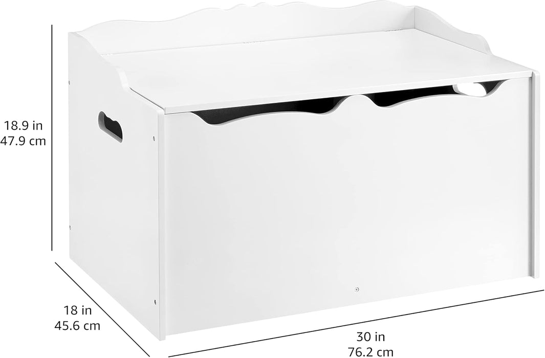 Kids Toy Box, Wooden Organizer Storage Chest,White, 30" X 18" X 19"