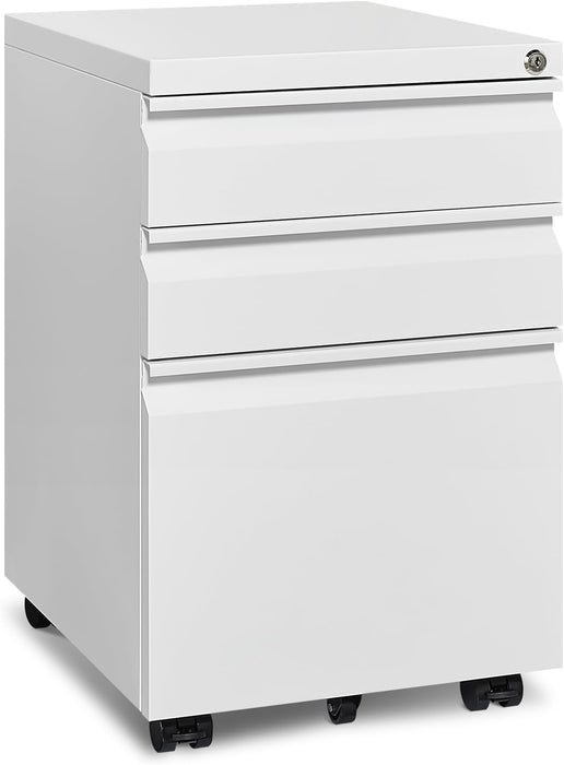 White Rolling File Cabinet with Lock