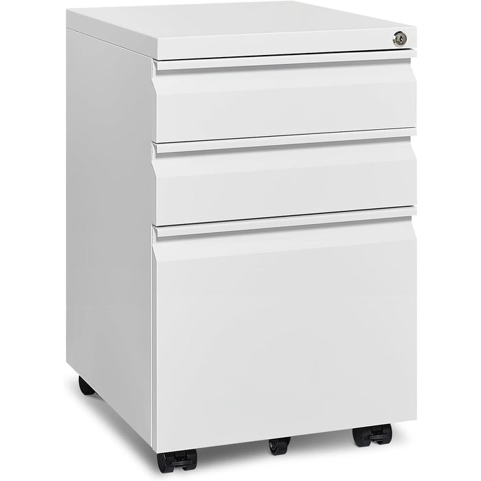 White Rolling File Cabinet with Lock