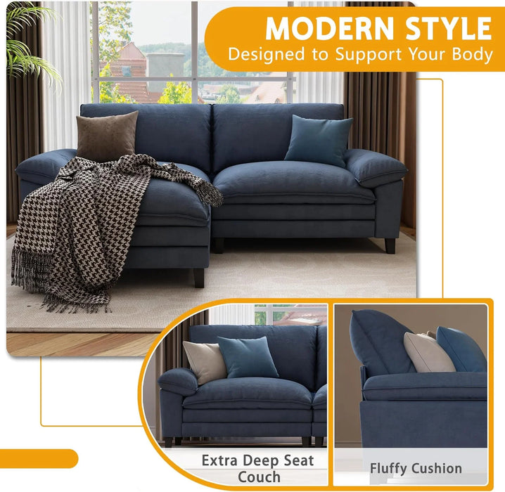 Chenille 2 Seater Modular Sofa with Ottoman, Blue